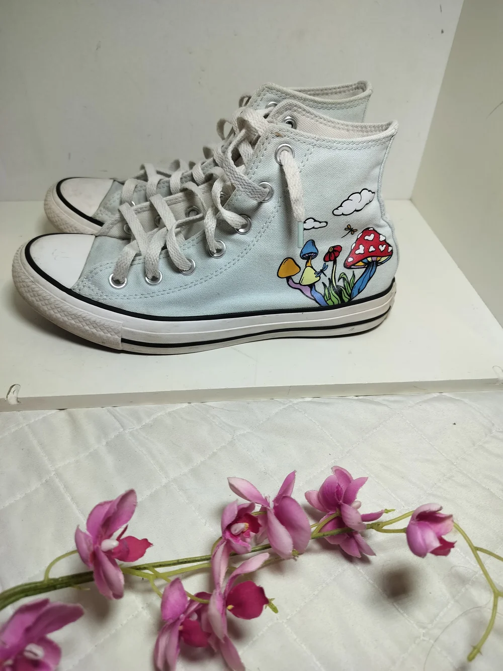 Converse Light Blue and White High-Top Sneakers